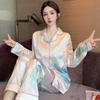 Pajamas Women's Long-sleeved Pajamas Pajamas Suit Flower Printed High-grade Can Be Worn Outside Home Wear Pajamas