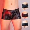 Men Faux Leather Underwear Mid-rise 3D U-convex Snake Leopard Print Shorts Panties Stretchy Skinny Shorts Briefs
