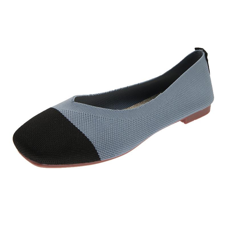 2024Plus Size Women Casual Ballet Flats Shoes Square Toe Slip On Flat Heel Anti Skid Loafers Stretch Knit Fabric