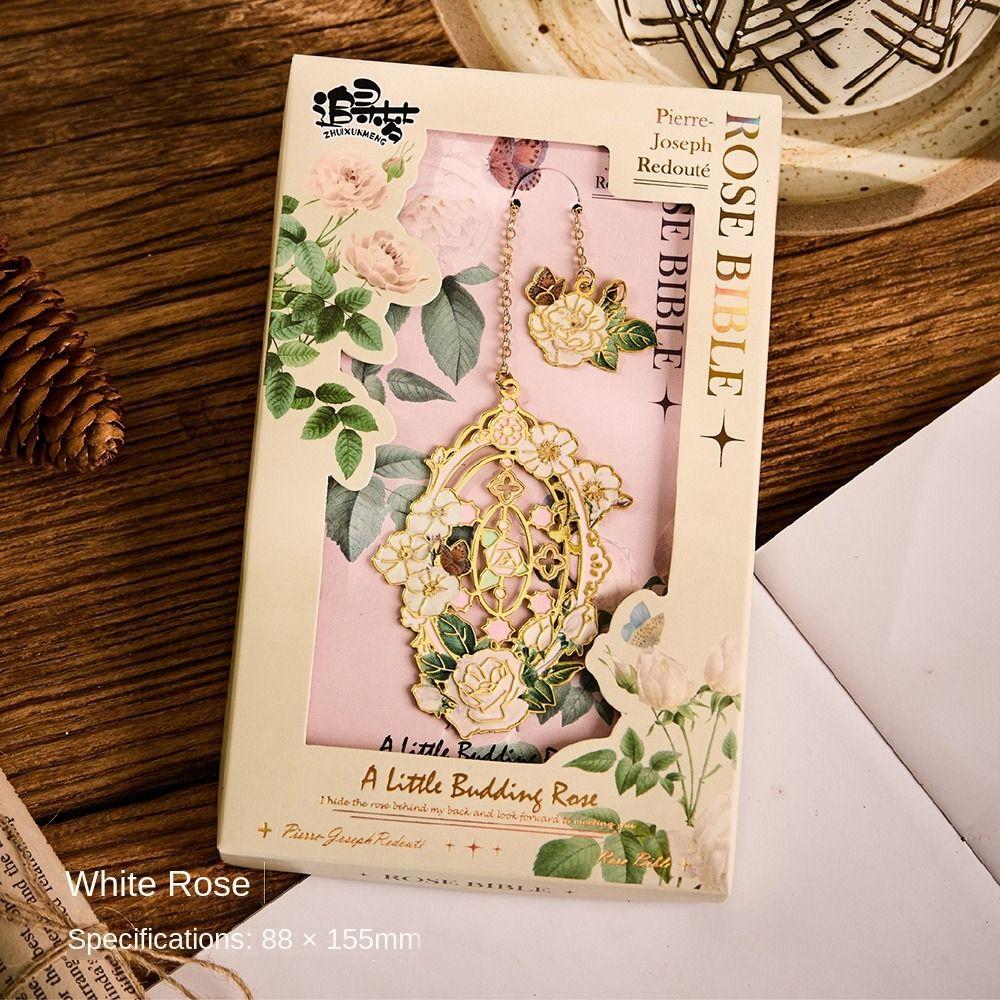 Pendant Hollow Bookmark Chinese Style Floral Painting Bookmark Retro Metal Bookmark Student