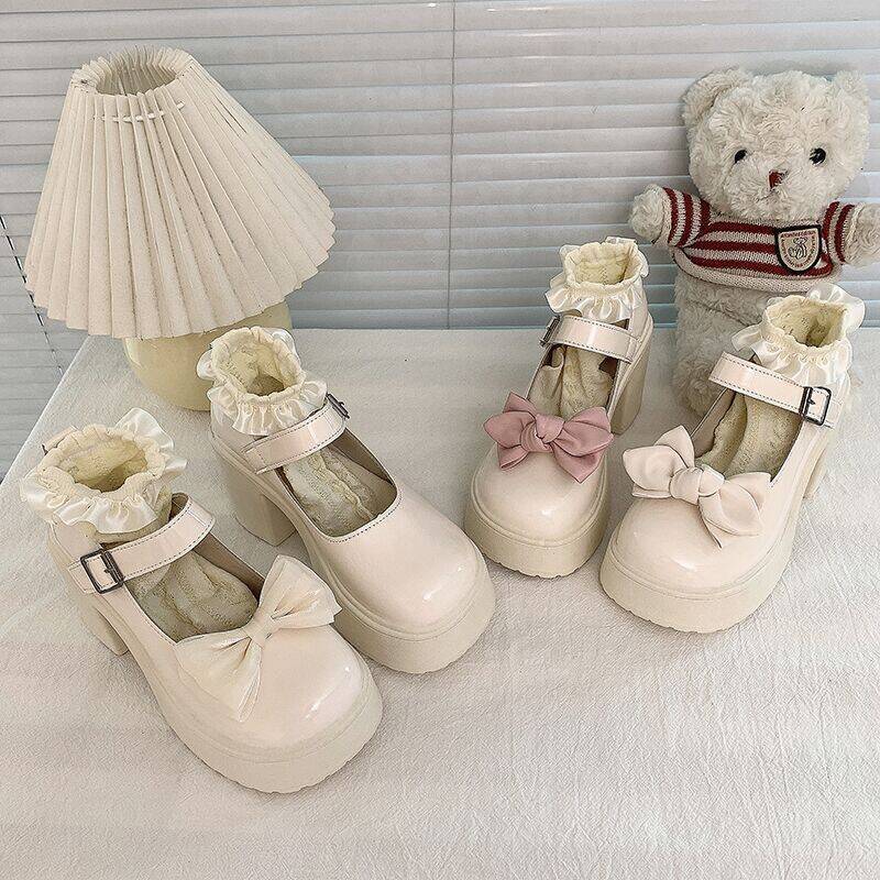 2025 Spring Lolita New Muffin Bow JK Single Shoes Japanese Lolita Sweet Cool Mary Jane Small Leather Shoes