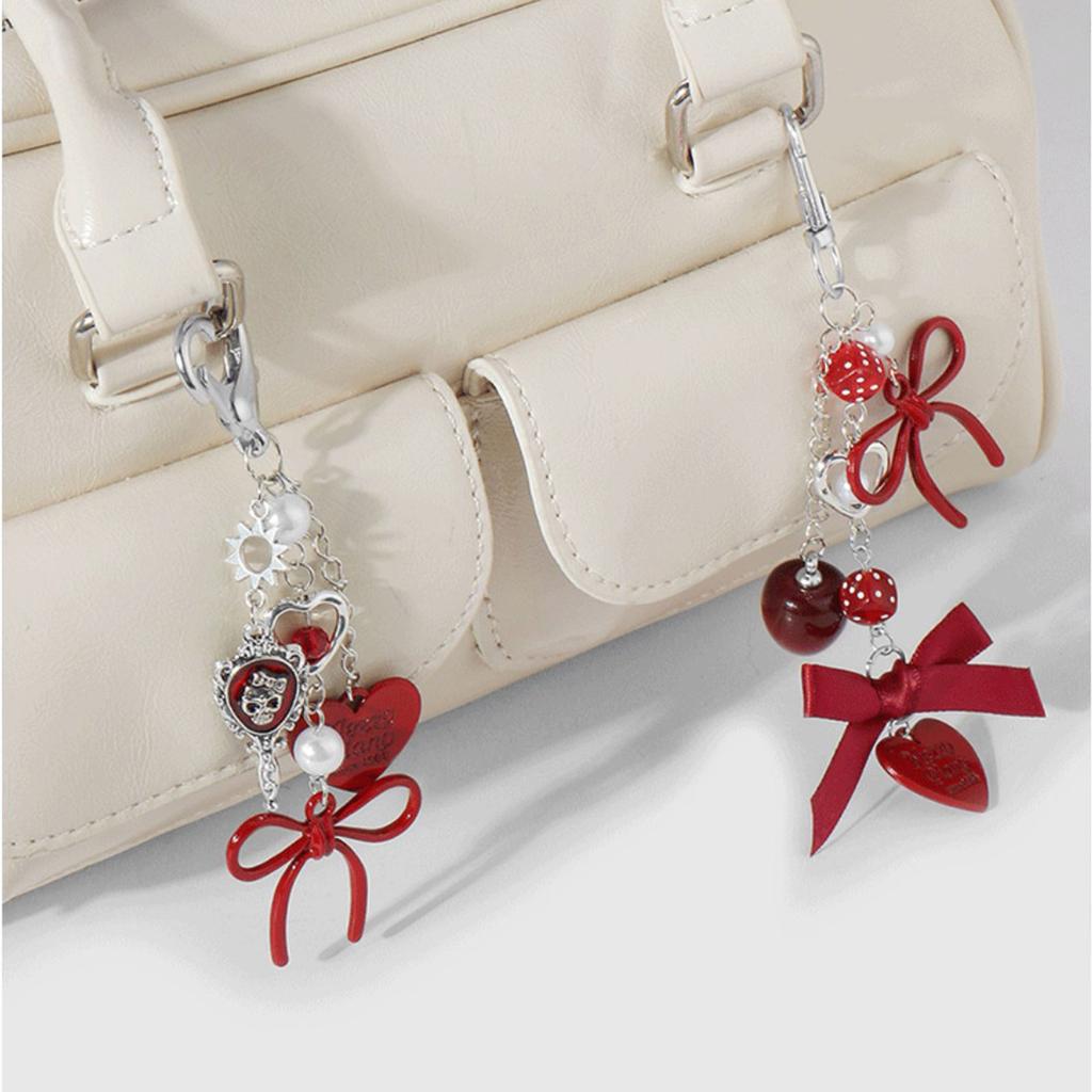 Stylish Skull Bows Keychain Bag Charm Sweet Edgy Design Metal Bag Accessory For Backpack Purse Gift