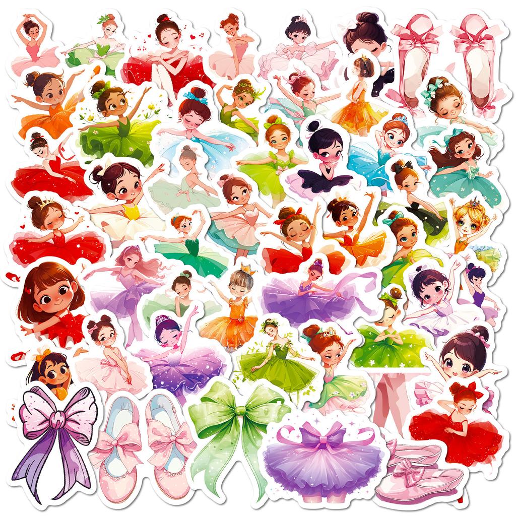 50PCS Ballet Dancing Girl Stickers, Cute Cartoon Decals for Luggage, Car & Decoration