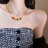 Multicolor Rhinestone Choker Necklaces Retro Style Heart Round Necklace Golden Copper Plated Necklace Party Wedding Zircon