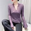V-neck Lace Shirt Long-sleeved Spring New Age-reducing Lace Top Slim-fitting Inner Bottoming Shirt