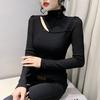 Футболка с полуворотником, женская, осень и зима, новая сексуальная футболка с длинными рукавами и верхом в иностранном стиле
