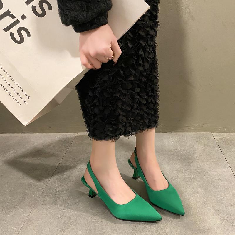 Ladies Shoes On Sale 2024 Fashion Slip On Women's Pumps Autumn Pointed Toe Solid Dress Mid Heel Office Small Fresh High Heels