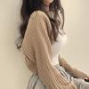 Irregular Knitted Sweaters Korean Chic Vintage All Match Sweater Women Round Neck Long Sleeve Split Pullover Crop Top