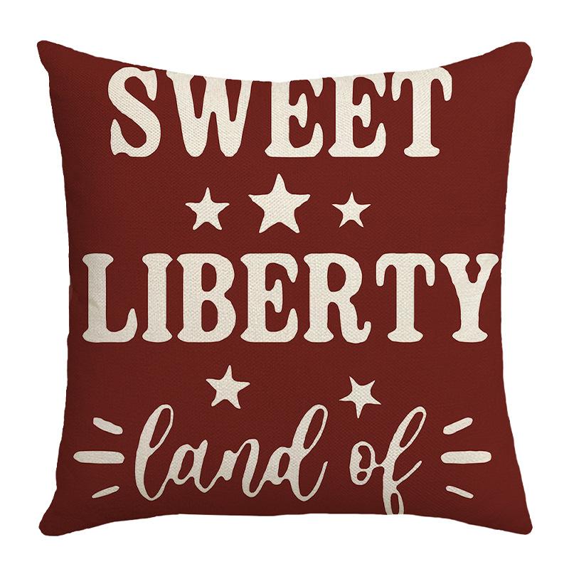 New Home Office Pillow Cover Freedom Day Pentagram Letter Printed Linen Cushion Cover