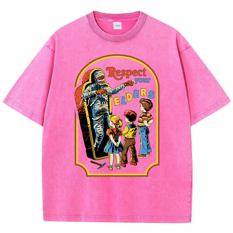 Respect Your Elders Mummy Funny Washed Retro Men T Shirt Cotton Casual Tshirts Harajuku Oversize Tshirt Loose Breathable Tee
