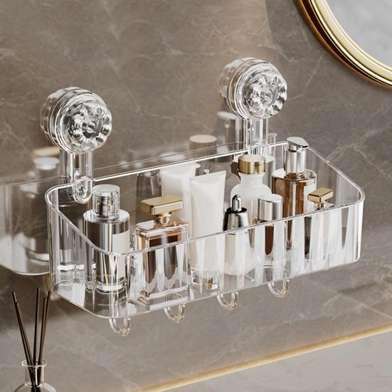 Yousheng No-Drilling Corner Shower Caddy Suction Cup Holder with Hook Strong Load-bearing Easy To Install Removable Basket Storage Shelf