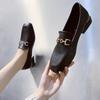 Fashion Versatile Square Head Low-heeled British Style Small Leather Shoes One-pedal Single Shoes Women's 2025 Spring and Summer New Women's Single Sh