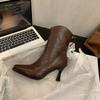Women Slim Ankle Boots Fashion Elegant Pointed Toe Soft Leather Shoes Thin High Heel Autumn Winter Women's Morder Short Booties