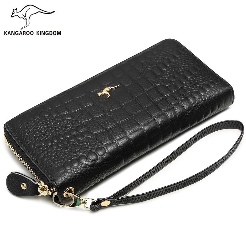 KANGAROO KINGDOM Fashion Women Wallet Genuine Leather Long Zipper Clutch Purse Card Holder Phone Wallet Brand
