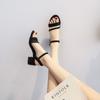 Sandals for Women Office Work Ladies Shoes Block Heel Footwear Thick Black Summer 2025 with Medium Heels Open Toe Chunky Casual