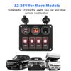 LED Rocker Switch Panel Interior Accessories Digital Voltmeter Aluminum Panel Dual USB Port 4 Gang Waterproof for Car RV Camper Caravans