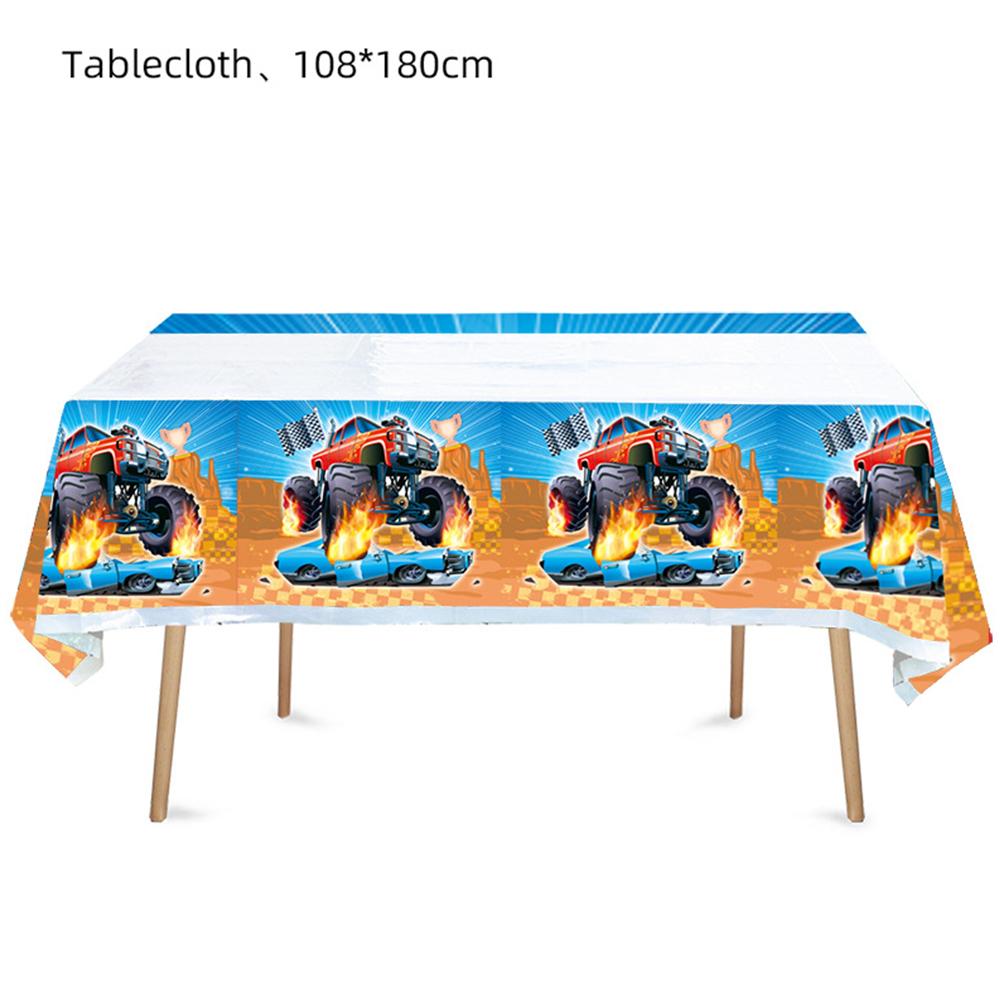 Monster Truck Theme Tableware Kit Including Plates, Cups, Napkins, Tablecloth