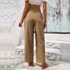 Ladies Casual Fashion Solid Color Casual Pants Button Mid-Rise Trousers