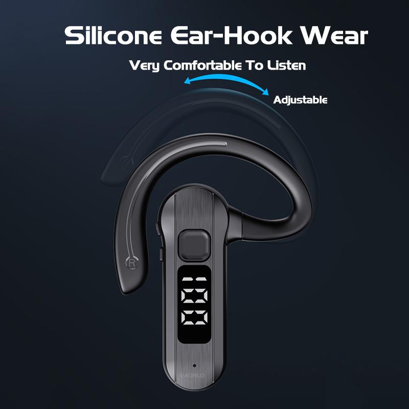 VAORLO LED Digital Display Ear-Hook Headphone With HD Microphone IPX7 Waterproof Earphones For Smartphones Sport Headset