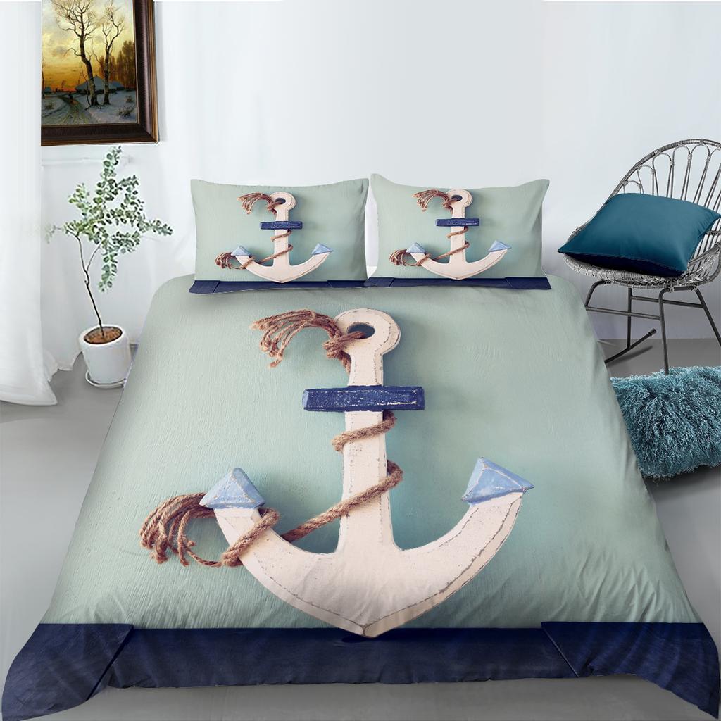 High Definition Digital Printed Bedding Set with Anchor Pattern Down Duvet Cover Pillowcase 2 or 3 Pieces DE200 * 200 Soft Washable Home Decoration