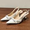 Spring New Baotou Sandals for Women Fashion Pointed Shallow Mouth Metal Buckle A Line with Non-slip Low Heel Shoes