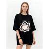 Oversized T Shirt Black Cute Ghost With Halo And Stars Print Casual Wear For Women Summer Streetwear Fashion Top