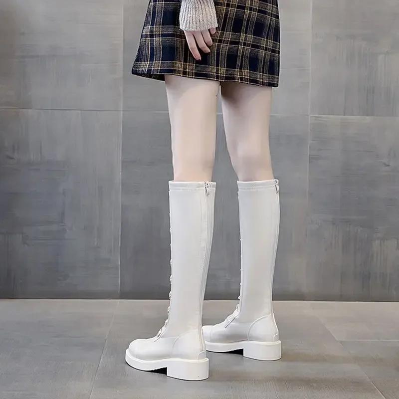 Elastic Round Toe Ladies Knee High Shaft Shoes Large Size Warm Designer Luxury On Offer Hot Spring Autumn Pu Women's Long Boots