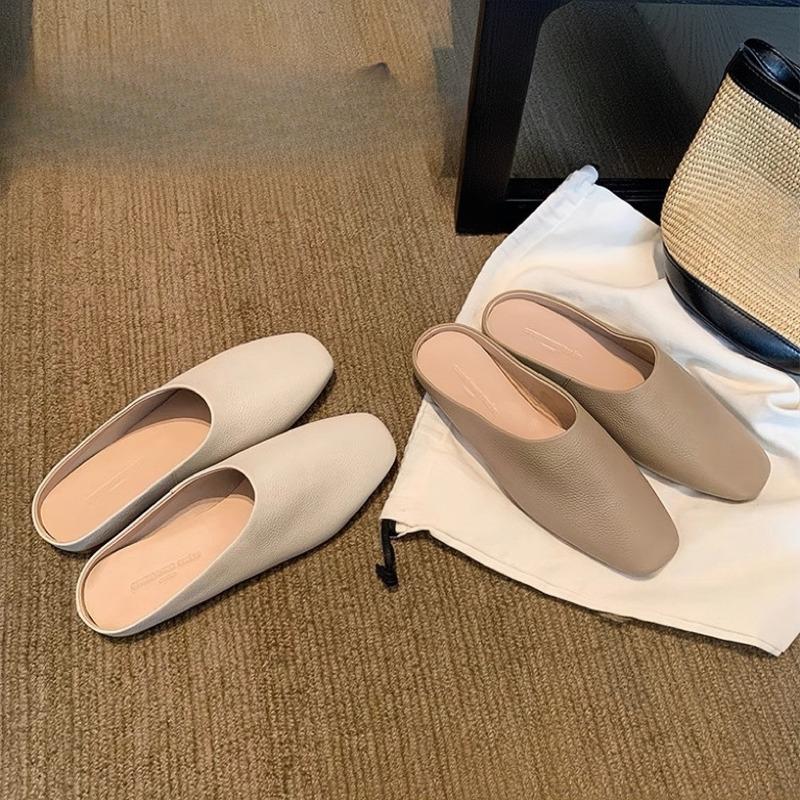 Square-toed Flat Closed-toe Shoes Women's Retro Shoes Flip-flops