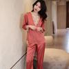 Pajamas Women's Summer Silk Spring and Autumn Long-sleeved Suit Lace Ice Silk Thin Section Can Be Worn Outside Home Clothes