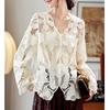 2025 New Summer Spring V-Neck Shirt Women Blouse Long Sleeve Basic Fashion Tops Tees Lace Casual Loose White Tees