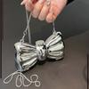 Mini Acrylic Electroplated Metallic Silver Shiny Bow Decor Clutch Bag, Versatile Women's Personalized Fashion Chain Lipstick Pouch