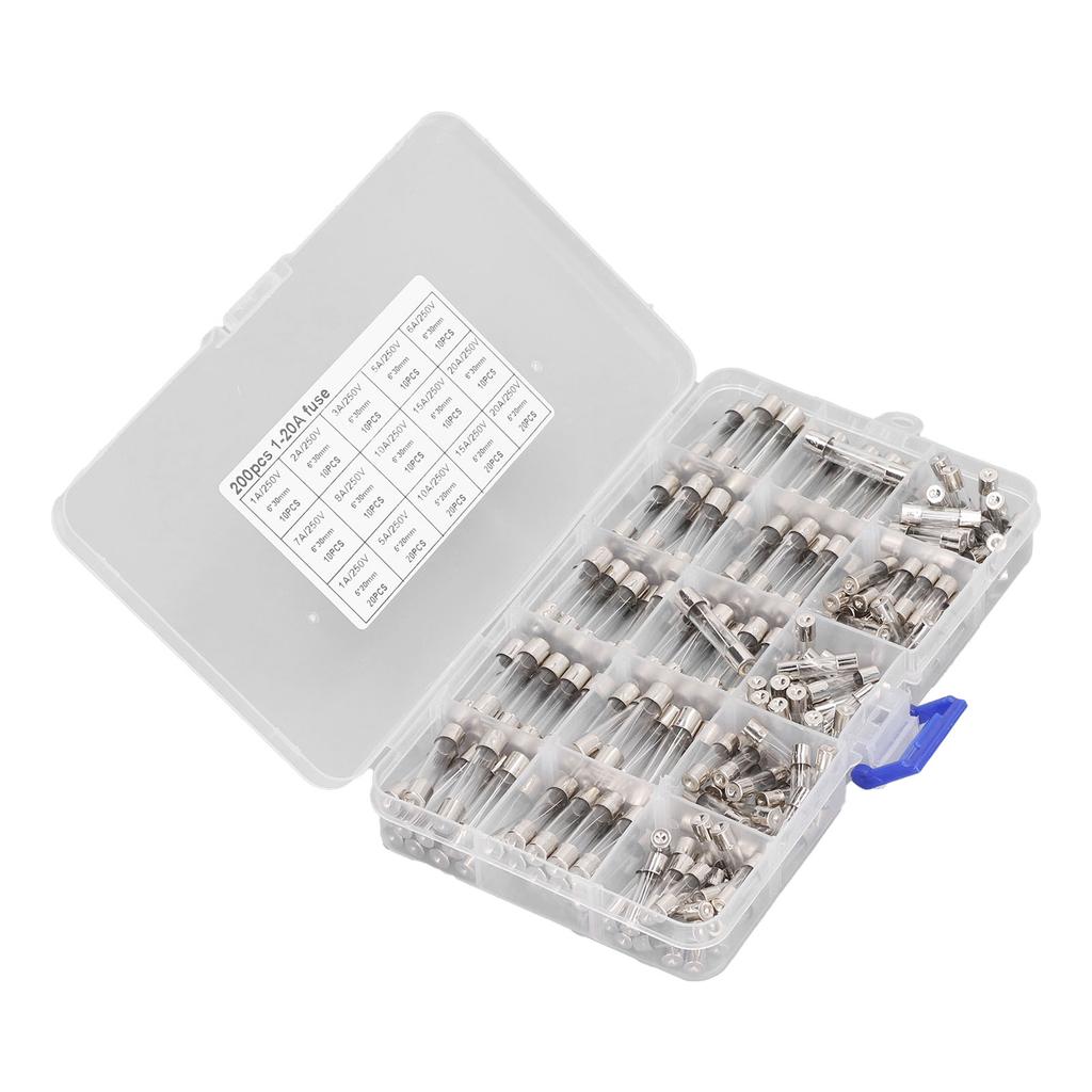 200 ШТ. Стеклянные предохранители Набор автомобильных предохранителей для автомобиля, дома на колесах, лодки, грузовика 5x20 мм 6x30 мм 250 В