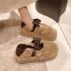 Fashion Bow-tie Fluffy Shoes for Women In the Winter of 2025, New Korean Version, Soft-soled Velvet Foot Cover, and Doudou Shoes