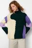 Women's Fashionable Stylish Sweater Emerald Green Soft Textured Color Block Wide Fit Knitwear Sweater