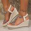 Fashion Flower Decor Wedges Sandals for Women Plus Size Shiny Crystal Chunky Platform Slippers Woman Thick Sole Comfort Non Slip Sandals