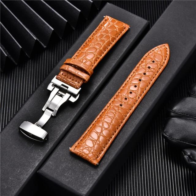 Crocodile Pattern Luxury Design Leather Watchbands with Automatic Buckle Men Watch Band 18mm 20mm 22mm 24mm Watch Straps