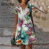 New Summer Flowers Plant 3D Print Women Dresses Oversized Clothing Retro Short Sleeve V-Neck Dress Female Sundress Vestidos