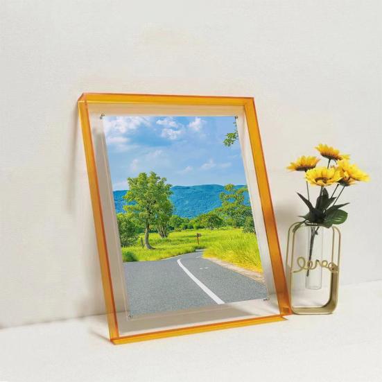 Floating Photo Frame Horizontal Vertical Neon Acrylic Home Gallery Office Wall Mount Desktop Standing Decorative Picture Poster Display Frame