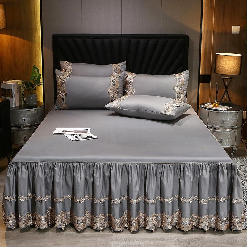 Атлас в европейском стиле 60-х годов, длинноволокнистый хлопок, кружевная юбка-кровать, трехсекционное хлопковое нескользящее покрывало, комплект из трех предметов 1,5 M1,8 M