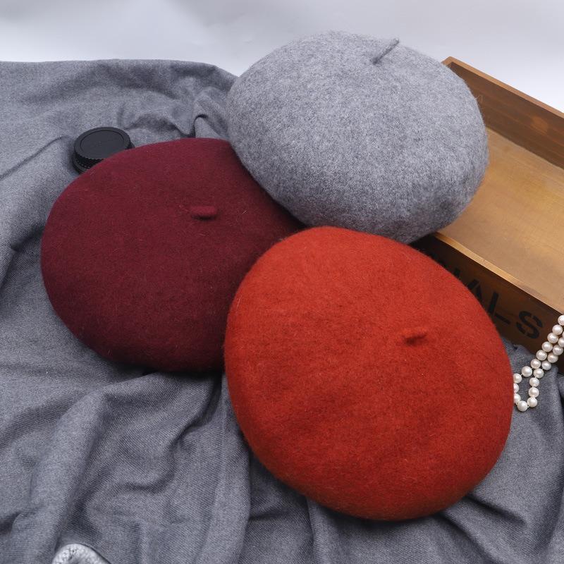 New Women's Korean Style Fashionable Spring Autumn Yarns Beret Hat Solid Color Thickened Warm Vintage Artistic Hats