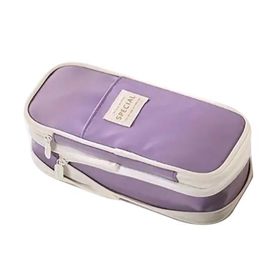 Large Capacity Pencil Case with Grid Pocket Expandable Bottom Durable Oxford Material Pen Storage Pouch