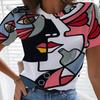 Summer Round Neck 3D Picasso's Abstract Painting Printed Top Fashionable Casual Short Sleeved Women's T-shirts