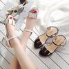 2025 Open Toe Women Chunky Heels Shoes Metal Decoration 35-43 Women's Sandals Black White Female Fashion Casual Womens Sandal
