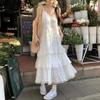 Sweet White French Suspender Dress Women's Summer Vacation Style Small Loose Cake Long Skirt