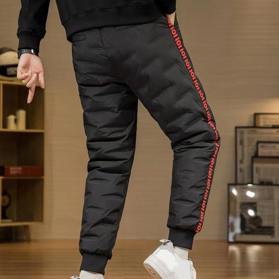 Autumn Winter Down Pants Elastic Waist Drawstring Solid Color Thickened Warm Pants Windproof Snow Warm Cotton Pants