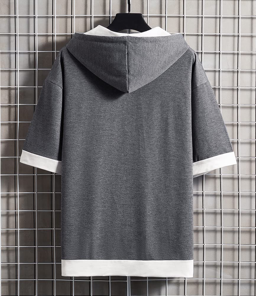 Летний короткий свободный большой на молнии многослойный [foveitaa] Мужская одежда, худи, футболка, рукав, рукав 5/8, посадка, стильный, размер, вверх, простой, модный,