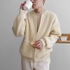 Men Autumn Winter Solid Color Cardigan Coat Collarless Long Sleeve Zipper Placket Pocket Knitted Sweater Coat Male Knitting Outwear