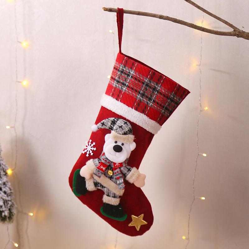 Large Plaid Christmas Stocking for Children's Gifts and Candy