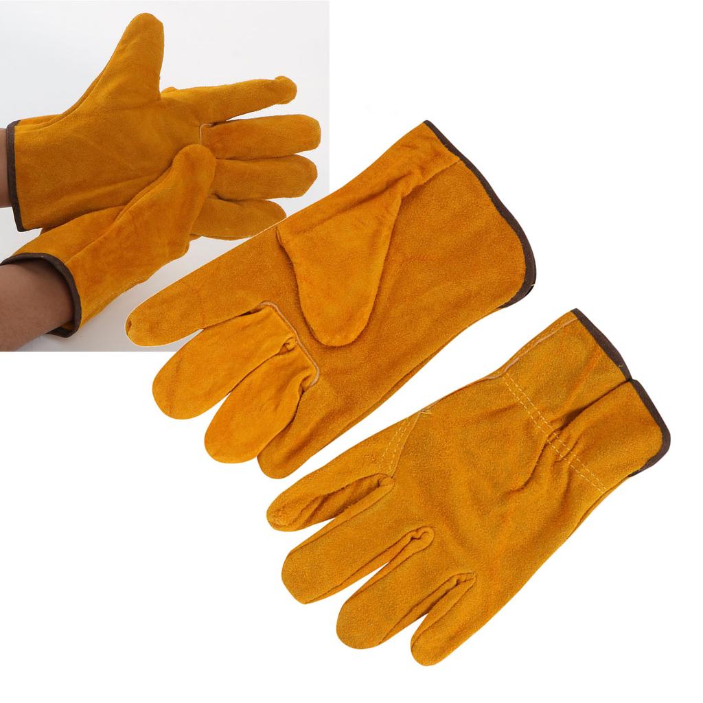 Utility Work Gloves Cowhide Leather Heat Resistant Gloves Protective Working Gloves for Driver Welder Yellow