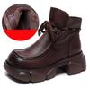 Johnature Retro Genuine Leather Platform Short Boots Women Shoes Thick Soled Square Toe Boots